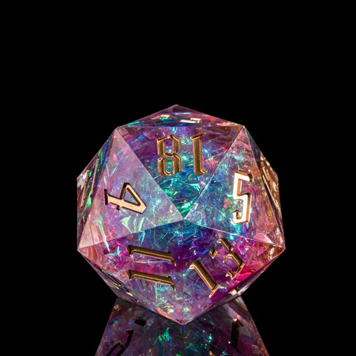 Miniatura 14 de Cusdie Dados D20 DND individuales con bordes afilados e inclusiones de lámina con purpurina, dados D&D de 20 caras, 1.31 pulgadas hechos a mano