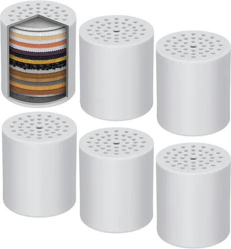 Paquete de 6 cartuchos de repuesto para filtro de ducha, cabezal de filtro de ducha de 20 etapas para agua dura, universalmente compatible con