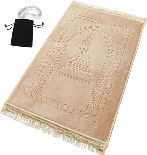 Alfombra de oración musulmana islámica, gruesa y acolchada grande con cuentas de oración islámica, para viajes Eid, Ramadán, suave y lujoso, ideal
