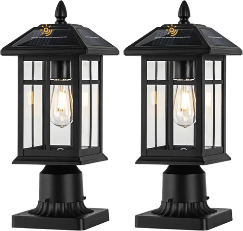 Miniatura 11 de Brilvibera 2 Paquetes Luces de Poste para Exteriores, Farol de Poste Negro Accesorio de Iluminación con Base de Montaje en Muelle, Farol de Poste