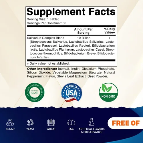 Miniatura 2 de Vitamatic Salivarius Complex 10 mil millones de tabletas masticables con sabor a menta – 60 unidades – Probióticos masticables de salud oral +