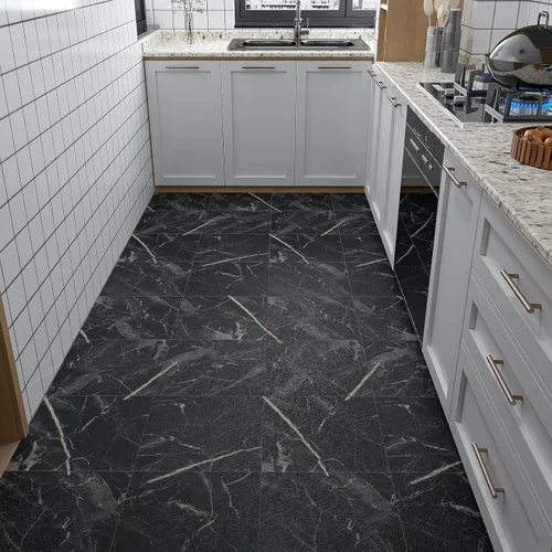 VaryStyle - Azulejos de mármol negro para despegar y pegar, impermeables, de vinilo, para cocina y baño, amigables para inquilinos, adhesivos