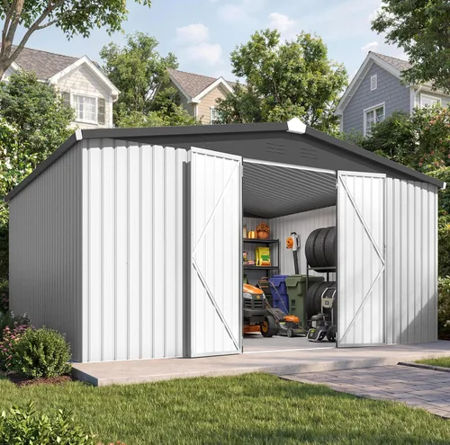 Miniatura 24 de AECOJOY Cobertizo de almacenamiento de metal para exteriores de 3 x 5 pies, cobertizo de herramientas de jardín resistente con puerta de gran