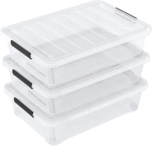 Miniatura 8 de Paquete de 4 cubos de almacenamiento de plástico transparente debajo de la cama, contenedor de almacenamiento debajo de la cama con ruedas