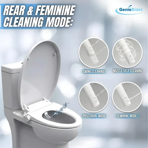 Miniatura 5 de GenieBidet Asiento de inodoro de bidé lateral derecho redondo, asiento de inodoro redondo con boquillas de autolimpieza ajustables, accesorio, Lado