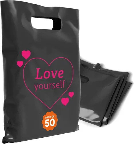 Miniatura 24 de Bolsas de plástico con asas – Bolsas de mercancía de 12 x 15 pulgadas para pequeñas empresas – Bolsas troqueladas para compras minoristas y Negro