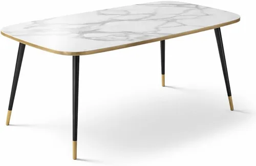 Miniatura 19 de HIPIHOM Mesa de comedor moderna de granja de 47.2 pulgadas, mesa de comedor rectangular de madera con patas de metal para 4 personas para comedor