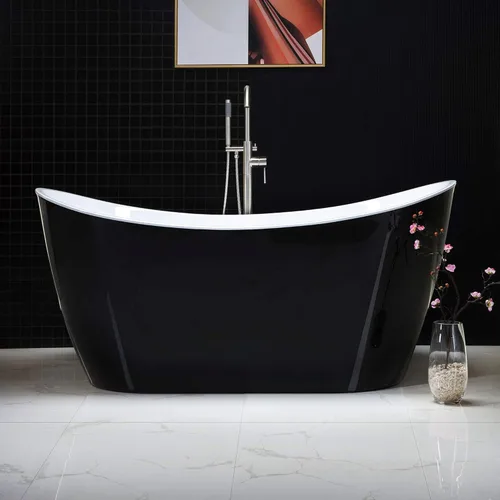 Miniatura 3 de WOODBRIDGE - Tina de baño independiente de acrílico contemporáneo de 59 pulgadas, color negro, con rebosadero y drenaje de níquel cepillado, B1816