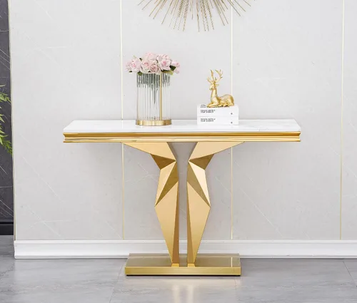 Miniatura 62 de SSLine Mesa de Centro Rectangular de Mármol Sintético para Sala de Estar, Mesa Central Moderna de Mármol Blanco de Lujo con Base Doble en Forma de U