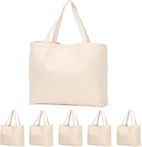 Miniatura 18 de Bolsas de lona de Koolmox, Bolsas de lona de algodón en blanco de gran resistencia con fondo plano, 6 piezas, Beige