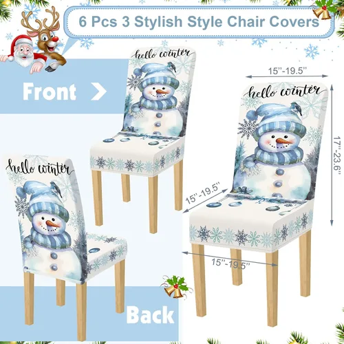 Miniatura 6 de Preboun Juego de 6 fundas para sillas de invierno extraíbles y lavables, elásticas para comedor, fundas protectoras para silla Parson para Blanco