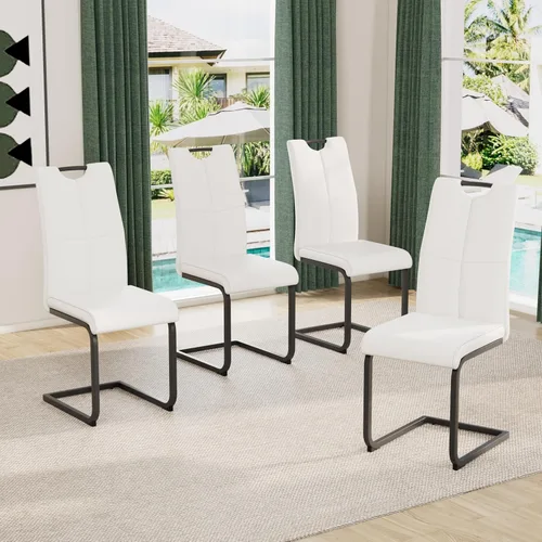 Miniatura 34 de Juego de sillas de comedor modernas (2 unidades) de piel sintética PU con respaldo alto tapizadas con patas doradas de metal para cocina y comedor