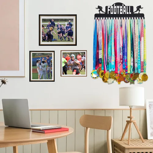 Miniatura 6 de Goutoports Soporte de exhibición de medallas de hockey para carreras deportivas, metal de acero negro resistente con más de 60 medallas, fácil