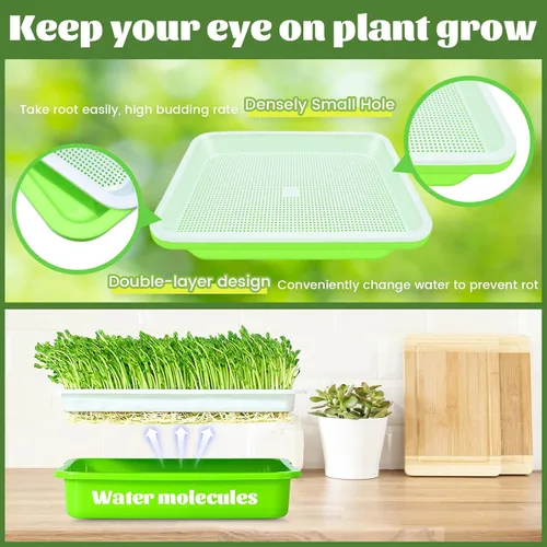 Miniatura 3 de Legigo Paquete de 10 bandejas de germinación de semillas verdes, bandeja de germinación de cultivo sin tierra, bandeja de vivero sin BPA con papel