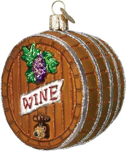 Old World Christmas - Adorno de vidrio soplado en forma de barril de vino para árbol de Navidad, decoración festiva artesanal, colección de bebidas