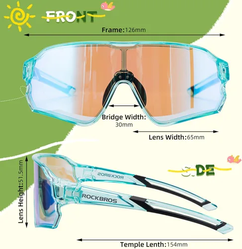 Miniatura 5 de ROCKBROS Gafas de sol deportivas fotocromáticas para niños y niñas, jóvenes, MTB Biking para niños de 8 a 14 años Verde