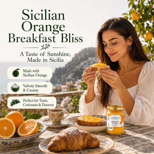 Miniatura 3 de CAMPO D'ORO - Cuajada de naranja siciliana, 13.8 oz (390 g), hecho con jugo de naranja fresco, huevos y mantequilla, producto de Italia, 100%