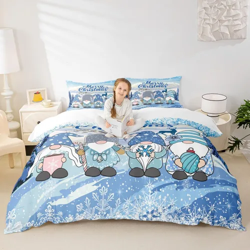 Miniatura 40 de Juego de funda de edredón para niños con diseño de Navidad, tamaño individual, camiones rojos y árboles de pino con copos de nieve, decoración