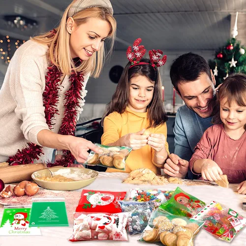 Miniatura 7 de FEBSNOW 450 bolsas de dulces de Navidad, bolsas autoadhesivas de celofán, bolsas de plástico para galletas para Navidad, fiestas, regalos
