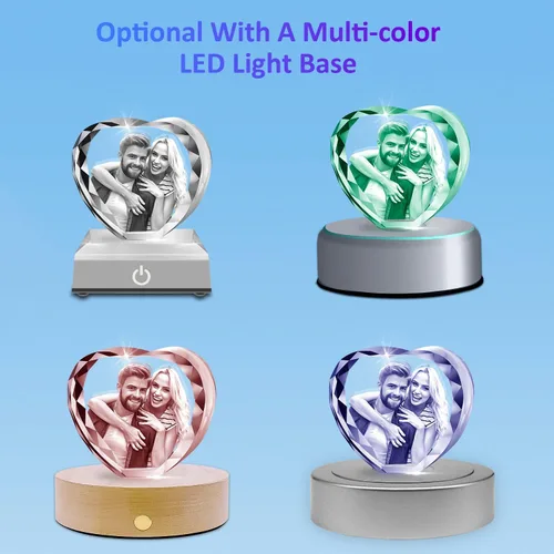 Miniatura 5 de HAN'S LASER Foto de cristal 3D, regalo personalizado con tu propia foto, única, cumpleaños (nuevo corazón)