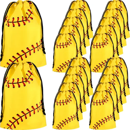 Silkfly Paquete de 25 bolsas de softbol con cordón para aperitivos, bolsas de plástico para regalo, regalos de fiesta para suministros de fiesta