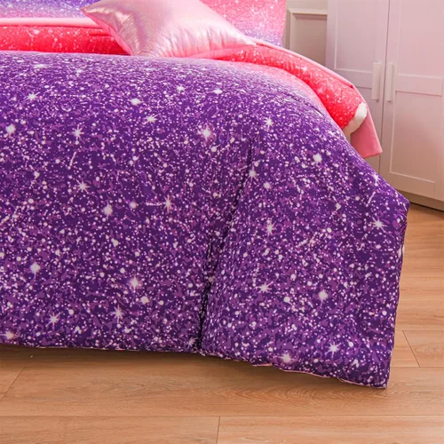 Miniatura 7 de A Nice Night Juego de Edredón para Niñas Tamaño Twin 6 Piezas Cama en una Bolsa Ropa de Cama 3D Colorida Brillante Galaxia Arcoíris