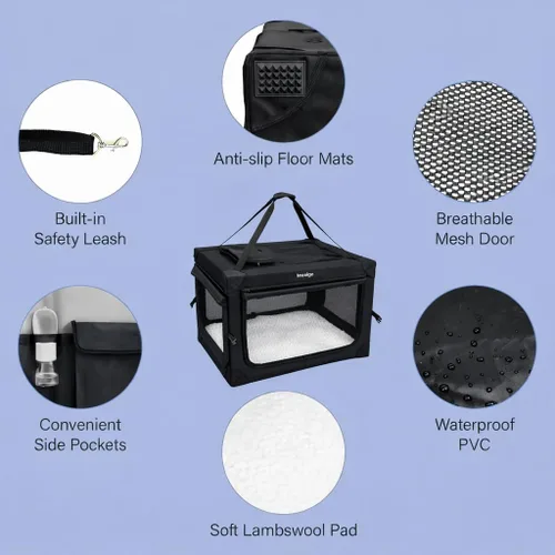 Miniatura 4 de Jaula plegable para perros, jaula suave portátil para perros con cama de forro polar para perros medianos, perrera plegable de viaje con ventanas