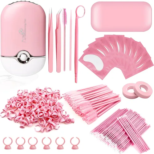 Kit de extensión de pestañas de 267 piezas, soplador de aire acondicionado USB, almohadilla de silicona, almohadillas de gel debajo de los ojos,