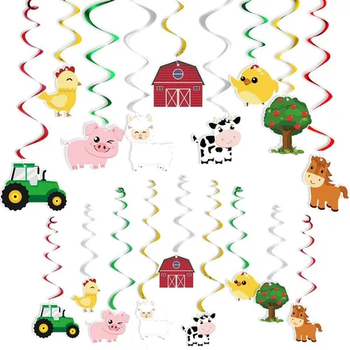 Miniatura 14 de WERNNSAI Decoraciones Colgantes de Remolino de Animales de Granja - 16 Piezas de Remolinos Colgantes de Papel de Aluminio para Techo, Suministros