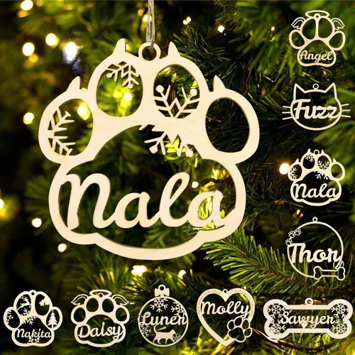 Miniatura 8 de Adorno personalizado de pata de perro y gato, adorno personalizado con nombre de mascota, adornos de madera personalizados para árbol de Navidad
