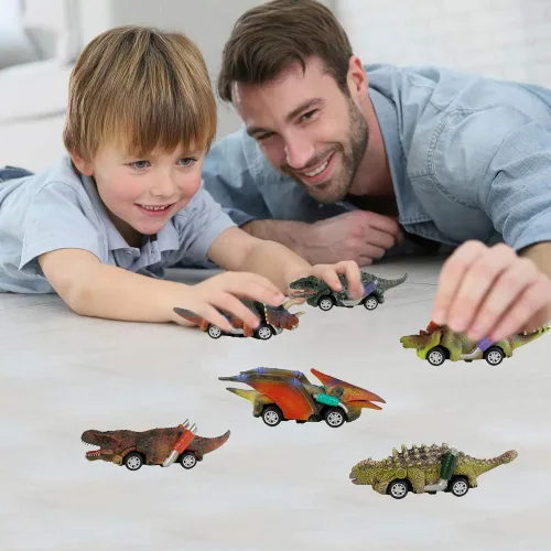 Miniatura 5 de DINOBROS Coches de juguete de dinosaurio, paquete de 6 juguetes de dinosaurio para niños y niñas de 3 años, juguetes para niños de 3, 4, 5 años