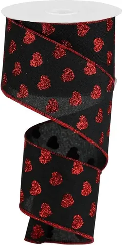 Miniatura 2 de Cinta de corazones rojos y blancos de San Valentín, 2 1/2 pulgadas x 10 yardas, decoración del día de San Valentín, bordes metálicos con alambre