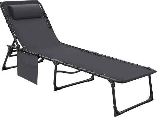 Miniatura 10 de Flamaker Silla Tumbona boca abajo ajustable de 5 posiciones para tomar el sol, silla de bronceado plegable con agujeros para la cara y los brazos