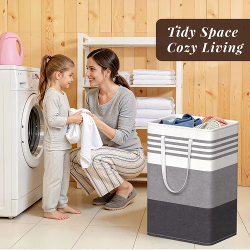 Miniatura 7 de WOWBOX Paquete de 2 cestas de lavandería, cestas de ropa sucia independientes con asas reforzadas y punto de cruz y revestimiento impermeable