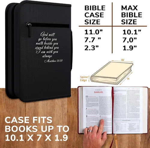 Miniatura 10 de DEHITE Funda para la Biblia para mujer, bolsas de transporte de la Biblia, tamaños medianos y grandes, ranuras para bolígrafos, tela de primera