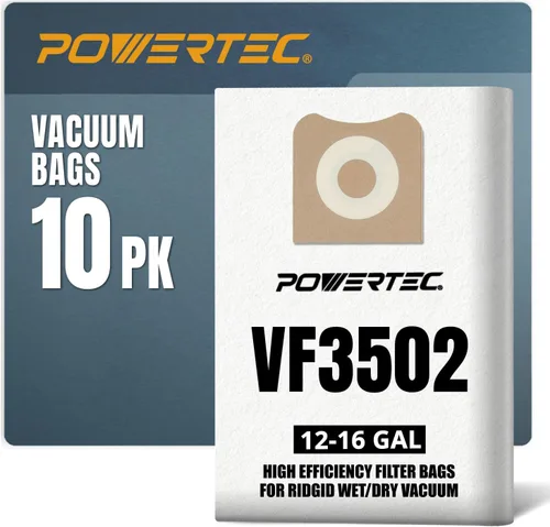 Miniatura 12 de POWERTEC VF3501 23738 - Bolsas de vacío tamaño C, 5 unidades, bolsas de filtro de 3-4.5 galones/bolsas de repuesto para aspiradora Ridgid 4000RV