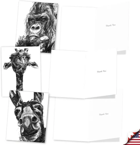 Miniatura 3 de The Best Card Company - 10 tarjetas de agradecimiento en caja con sobres, juego de papelería de agradecimiento de animales para hombres, mujeres