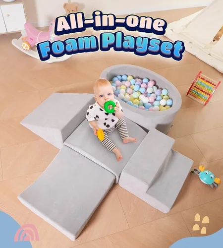 Miniatura 6 de Elftopia Bloques de Escalada de Espuma con Fosa de Pelotas Diseñados para Niños Pequeños de 1 a 3 Años - Excelente para Gatear en Interiores, gris-5