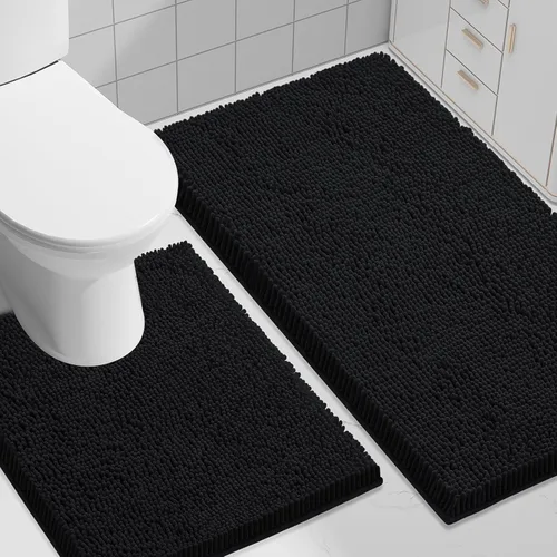 Miniatura 117 de Smiry Juego de 2 alfombras de baño, felpilla suave y absorbente, lavable a máquina, antideslizantes, para bañera, ducha y suelo