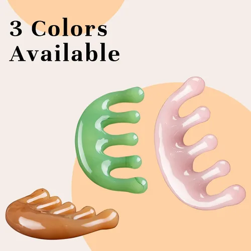 Miniatura 6 de GSHOW Masajeador de cabeza de resina para cuero cabelludo de mano con dientes anchos Gua Sha, peine relajante herramienta de masaje para masaje