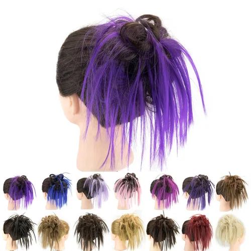 Miniatura 7 de IMISSU 2 piezas de moño de cabello desordenado, extensión de coleteros falsos, ondulados, rizados, para mujeres y niñas (2 unidades rubio ceniza)