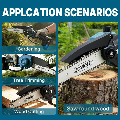 Miniatura 4 de Mini motosierra inalámbrica de 6 pulgadas, potente sierra de poda eléctrica de mano de 880 W con bloqueo de seguridad, 2 baterías, cortador de ramas