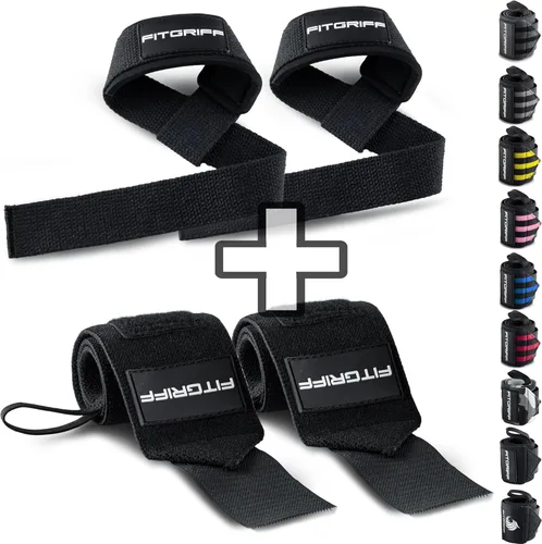 Fitgriff® Lifting Straps & Wrist Wraps (Bundle) Superior Support for Weightlifting & Gym Workouts - for Men and Women Negro completo