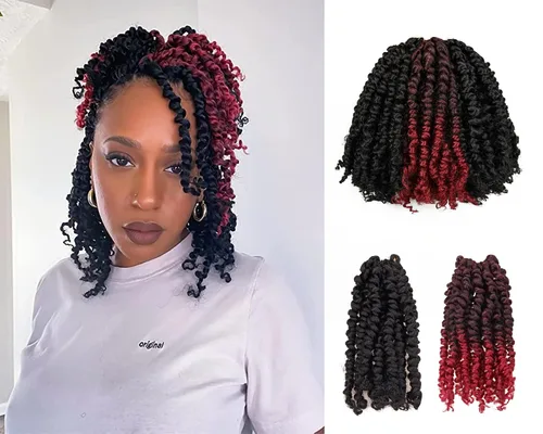 Miniatura 25 de Paquete de 8 paquetes de cabello de ganchillo Passion Twist de 6 pulgadas, rizos bohemios pretrenzados previamente trenzados, negro natural 1B