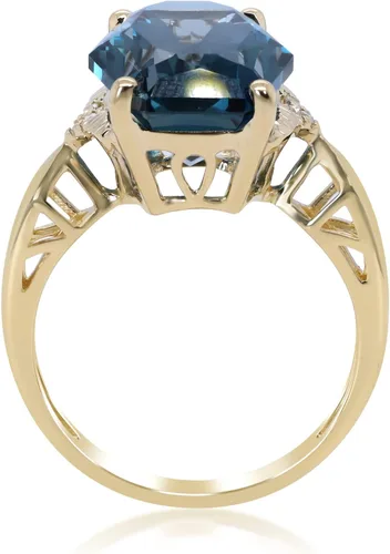 Miniatura 4 de Gin & Grace Anillo de topacio azul Londres auténtico de oro amarillo de 14 con diamantes para mujer, joyería hecha a mano con forma de topacio azul