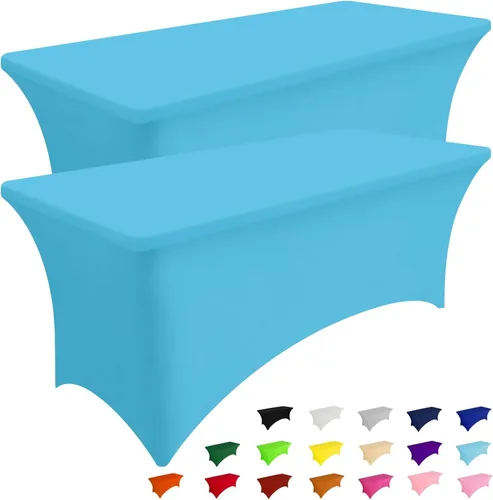 Miniatura 22 de Smiry Paquete de 2 manteles de elastano de 6 pies, fundas de mesa elásticas ajustables extensibles, lavables y sin arrugas, rectangulares para mesa