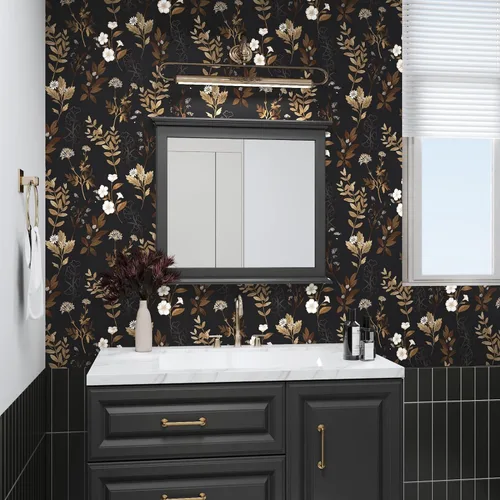 Miniatura 5 de Fvlow Papel Tapiz Floral Negro Despegar y Pegar Papel de Contacto Hoja Dorada Papel Tapiz de Hojas Impermeable Autoadhesivo Revestimiento de Pared