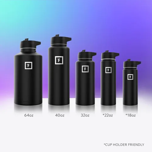 Miniatura 6 de IRON °FLASK Frasco de hidratación para acampar y senderismo con pajilla, botella de agua deportiva de acero inoxidable con aislamiento de boca Dark