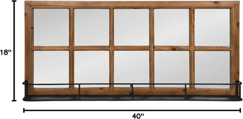Miniatura 6 de Kate and Laurel Jackson Casual Farmhouse - Espejo de ventana de madera maciza de 10 pulgadas con estante de metal negro envejecido, 40 x 18
