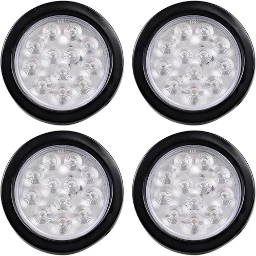 Miniatura 72 de Kit de tapones de cableado con cubierta de hule para luz trasera LED redonda de 4", 12 ledes, para RV, camioneta Luz roja - Lente transparente